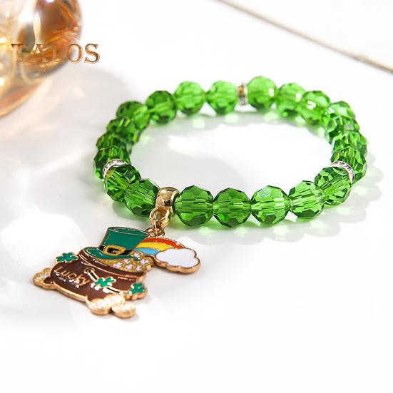 Shamrock Bracelet St. Patricks Day Irish Beaded Jewelry with Glass Beads And Charms Lucky Charm Bracelet for Festive Celebrations Elastic Clover