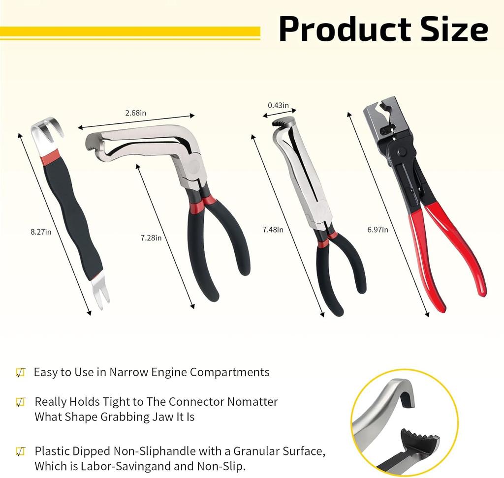 4Pcs Electrical Disconnect Pliers Set with 8 Terminal Tools for Car Mechanics & DIY