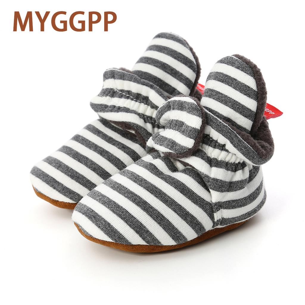 MYGGPP Striped Knitted Fabric 0-1 Years Old Baby Soft Bottom Shoes Baby Shoes Warm Shoes Baby Socks Overshoes