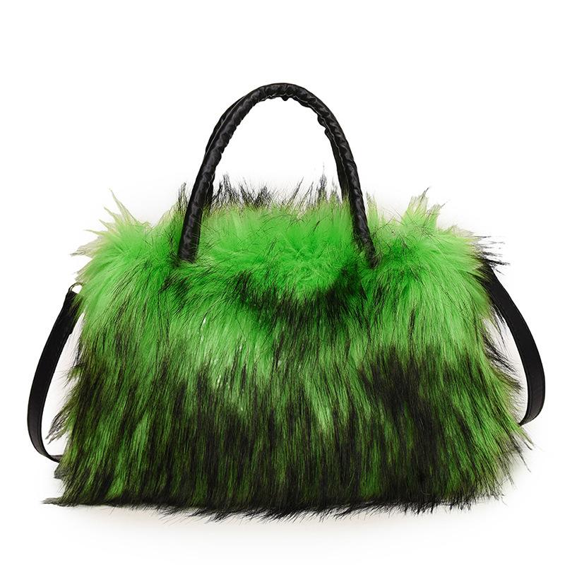 

Women Square Plush Faux Fur Fluffy Handbag Shoulder Crossbody Chain Zip Purse зелений
