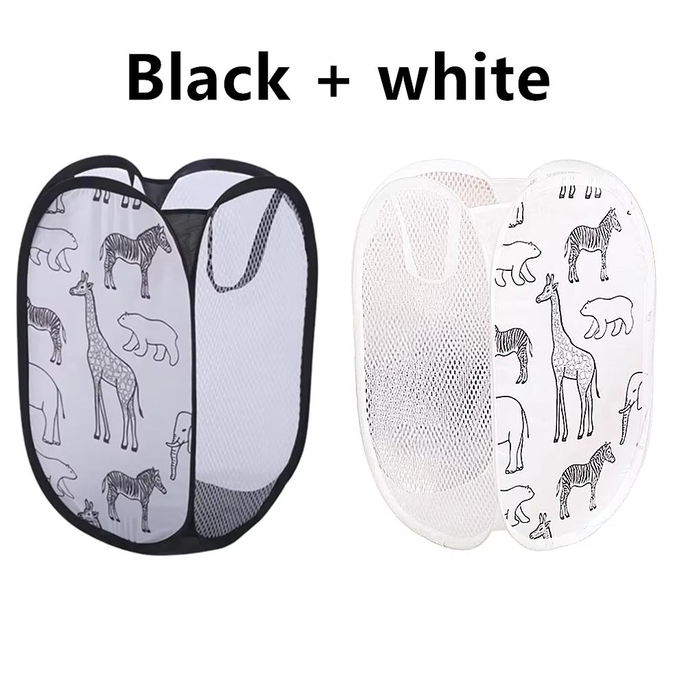 2Pc Cartoon Foldable Laundry Basket Large Capacity Organizer Basket for Household Dirty Clothes Nylon Mesh Bag for Toy Storage