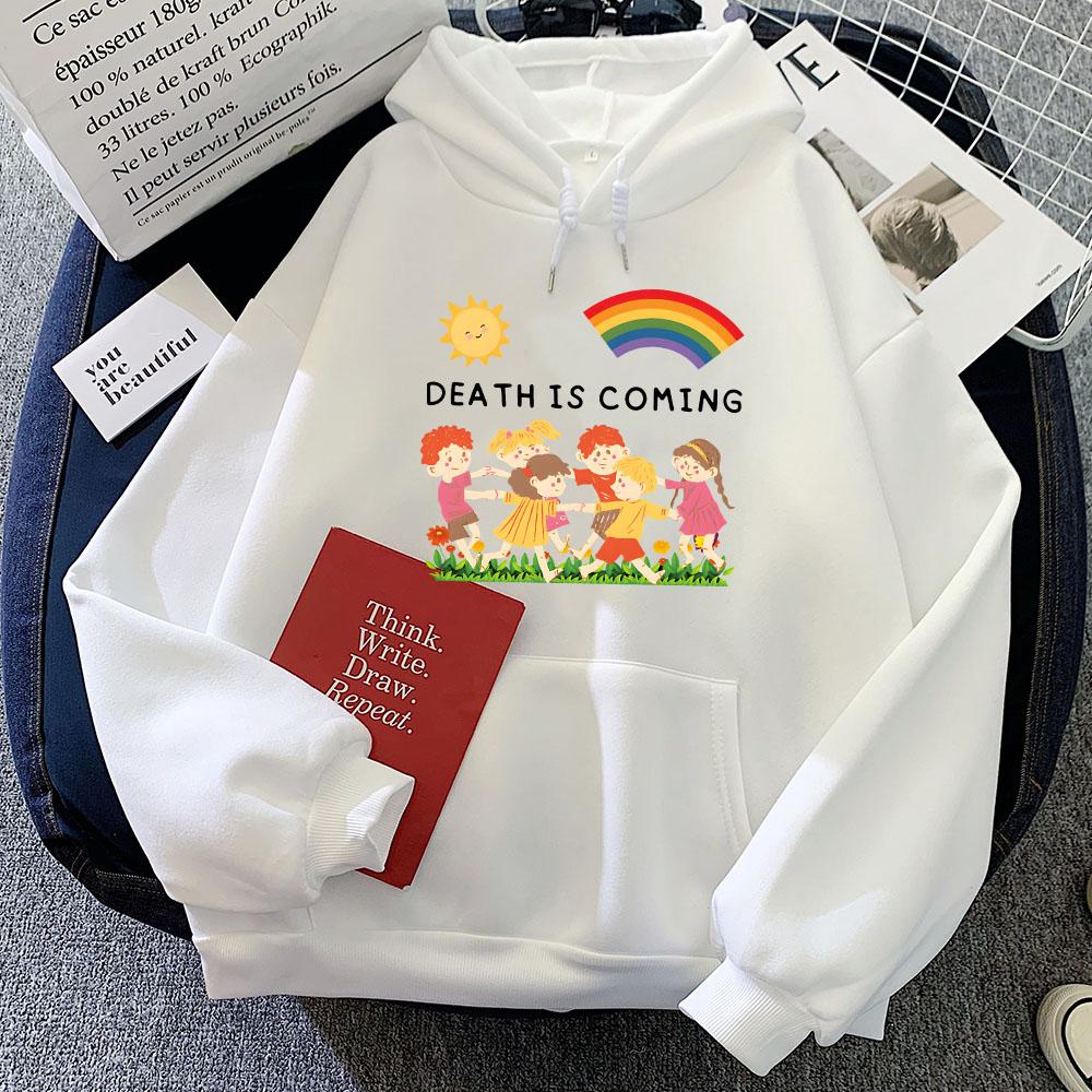 Graphic Clothes Death Is Coming Letter Printing Hoodies Women/Men Winter Comfortable Sweatshirts Hooded Cartoon Cute Hoody