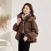 Womens Short Puffer Coat 2026 Winter Warm Hooded Cotton-Padded Jacket Loose Fit Petite Size