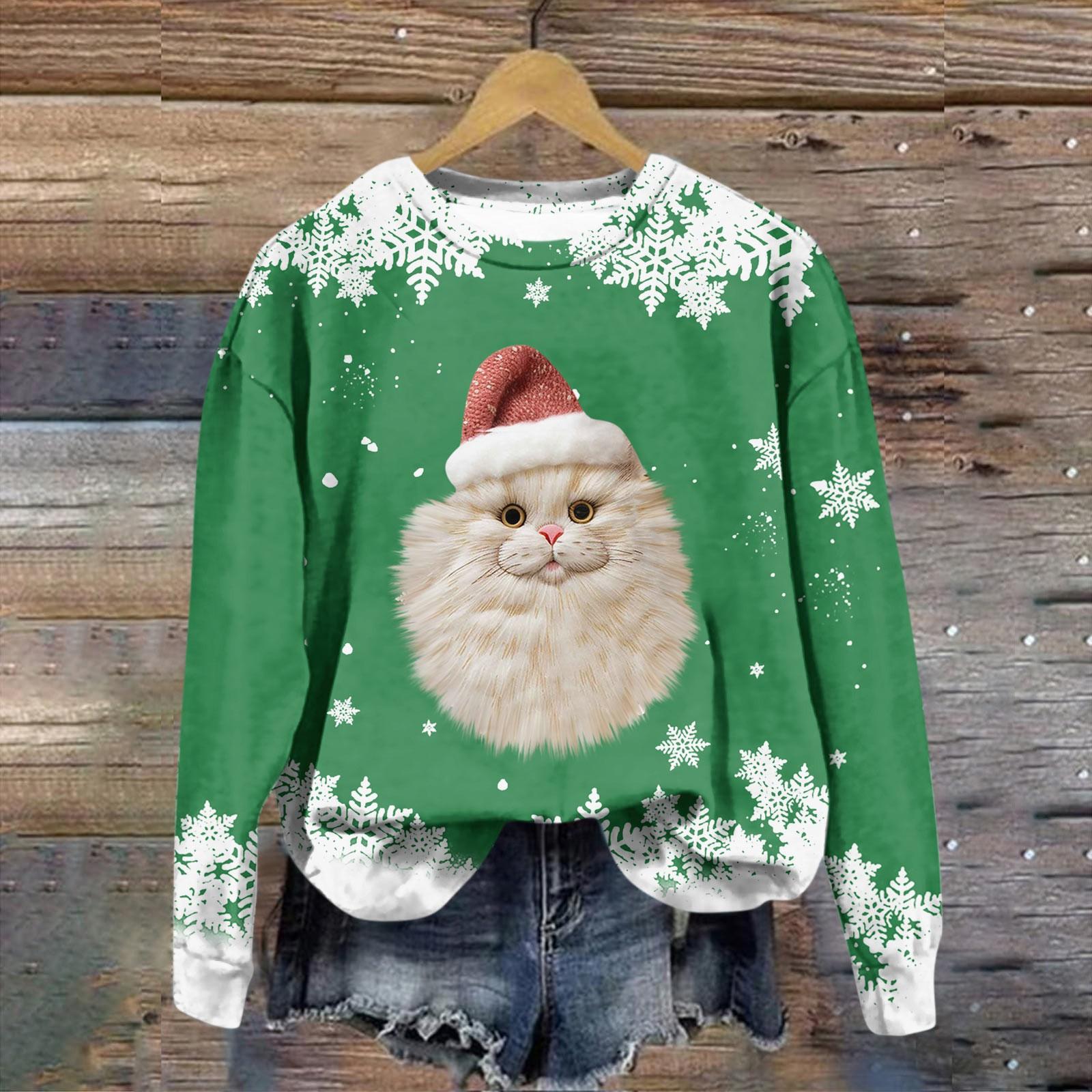 

Женская модная рождественская принтованная толстовка с длинным рукавом и круглым вырезом L зелёный