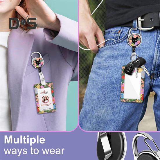 Identyfikator z smyczą, smycz dla nauczyciela z pionowym zwijaczem do identyfikatora i breloczkiem na klucze dla pielęgniarki, urzędnika, nauczyciela, personelu ochrony