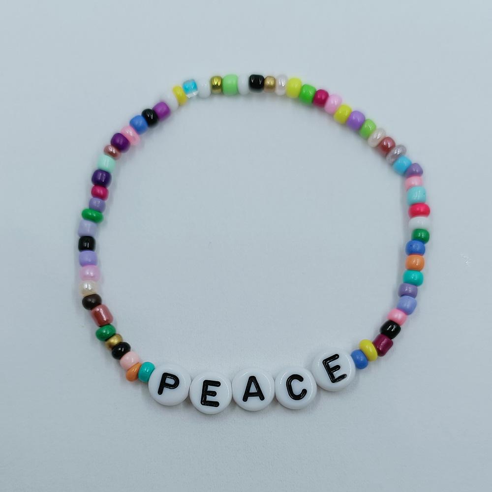 Colorful Beaded Bracelet Rainbow Friendship Bracelet Elastic Stretch Letter Beaded Bracelets for Kids Girls
