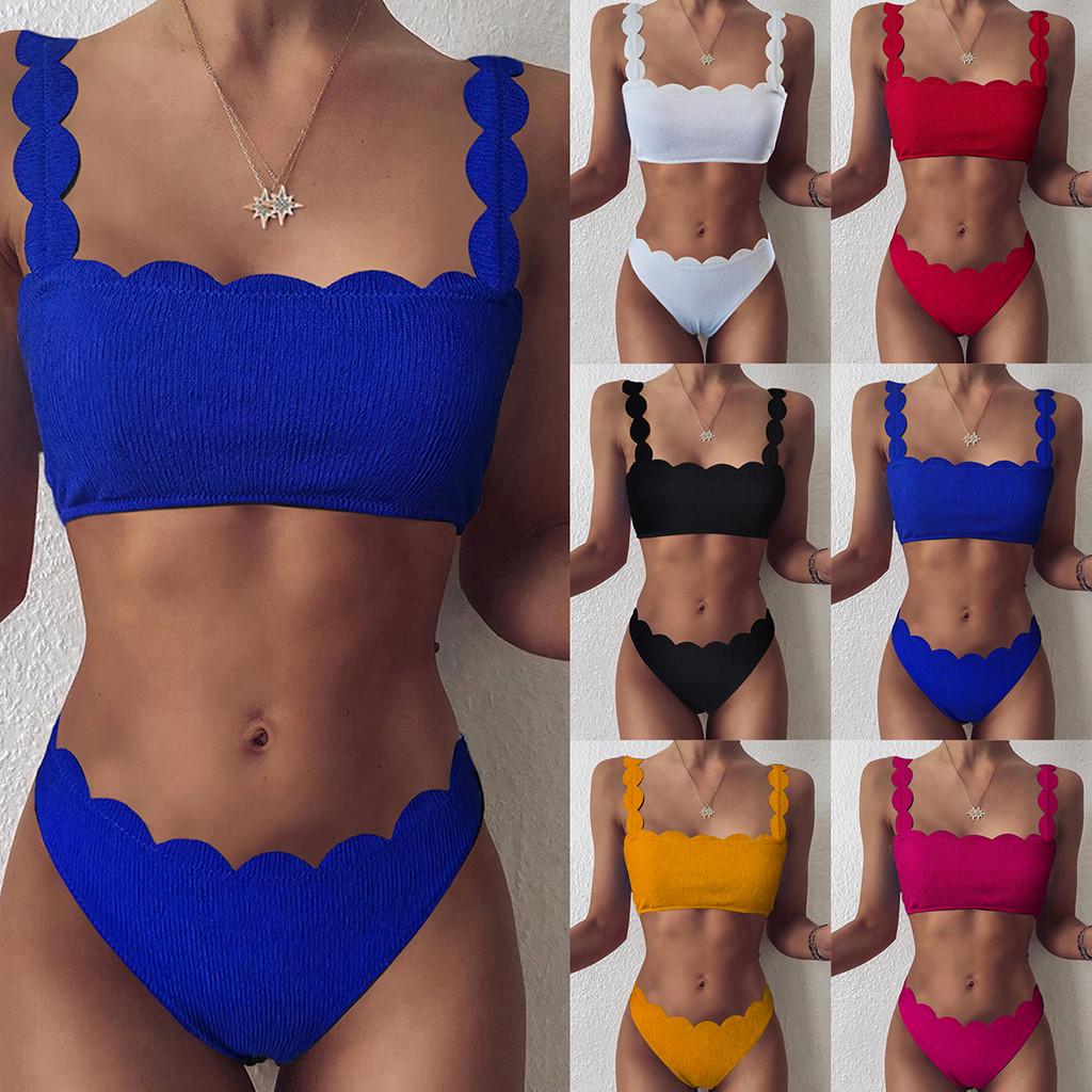 

Женский комплект бикини, однотонный купальник с оборками и воланами, купальник