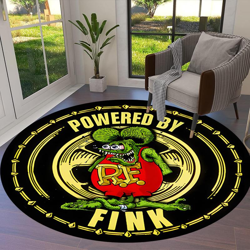 1pc Powerful Rat Fink Logo Round carpet, Made of Polyester,Perfect for Decorating Office Chairs, Living Rooms