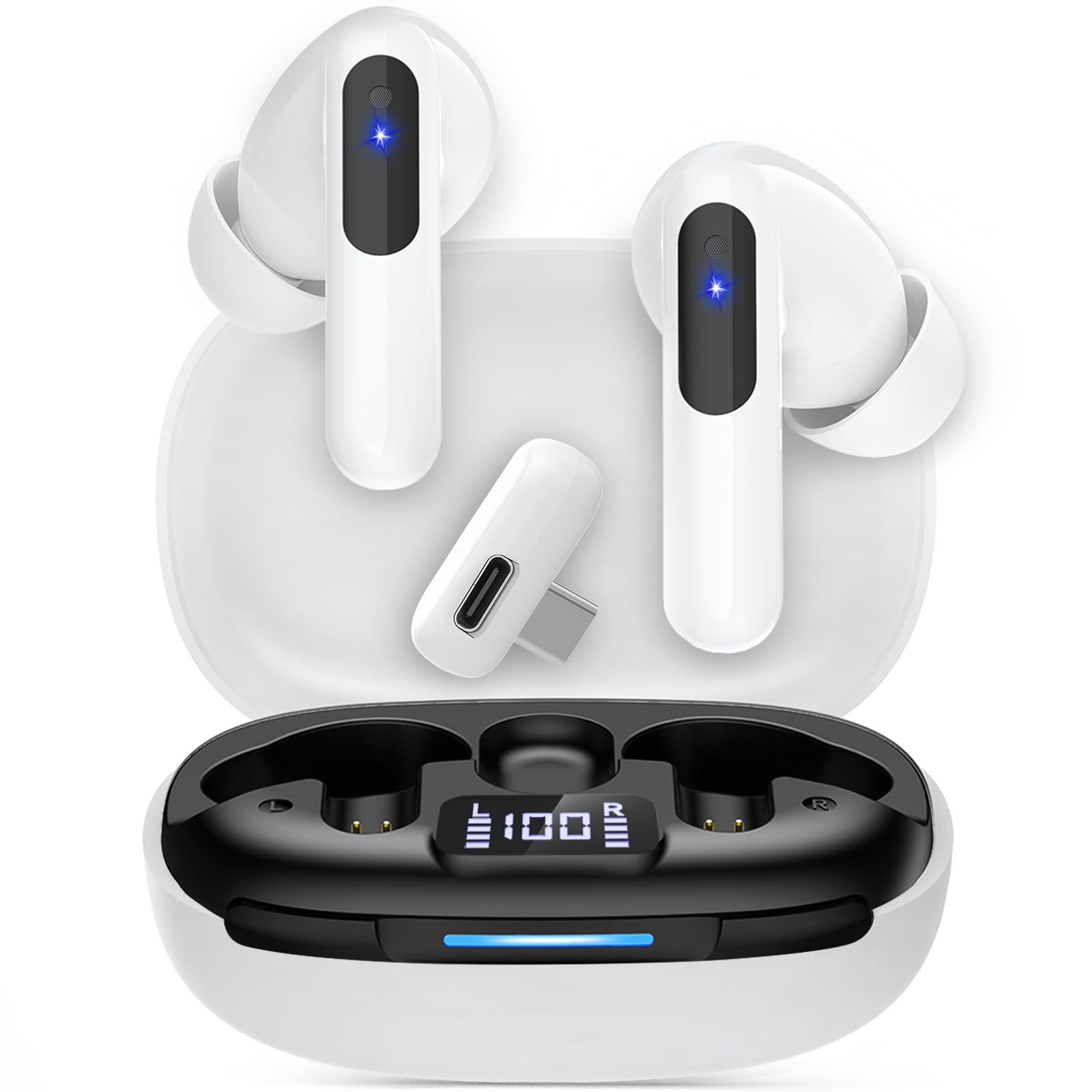 

RYR Wireless Gaming Bluetooth and Simultaneous Latency of Less Than Up to 36 Hours of Dual 3D Surround Sound for Gaming and LED Fast IPX4 Compatible белый