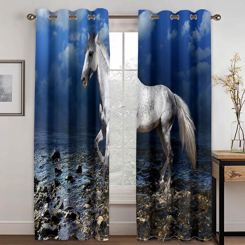 

Представляя успех лошади 3D цифровая печать шторная ткань гостиная спальня 90г полиэфирное волокно штора две панели W50xH130(CM)x2pcs&Grommet Top темно-синий