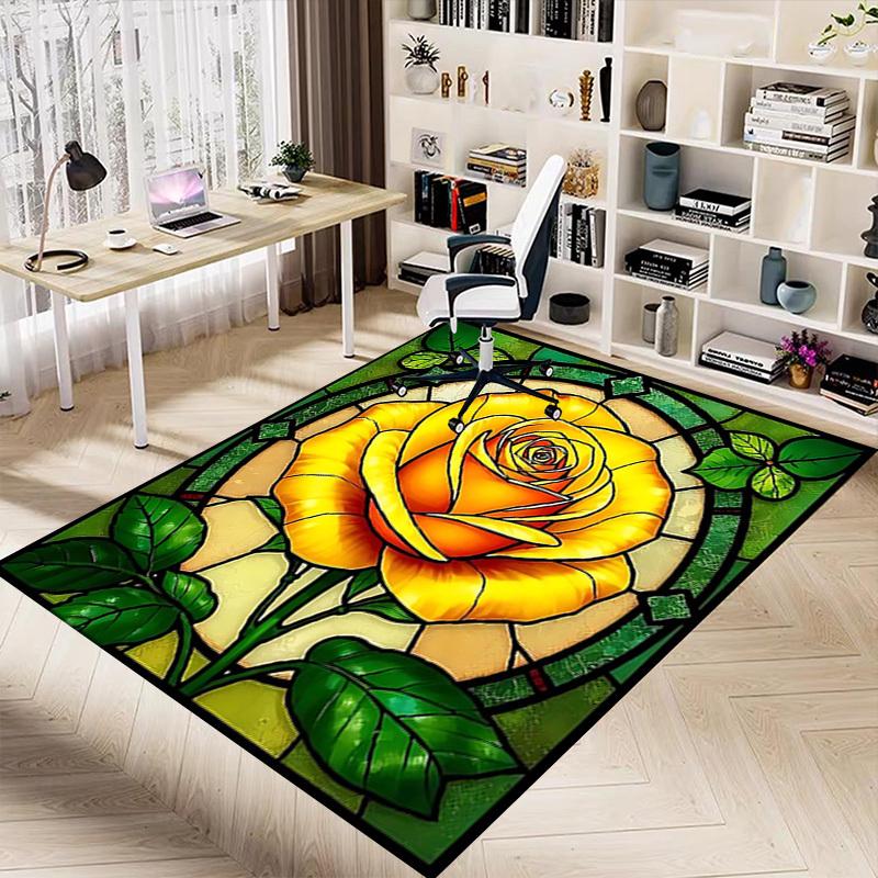 1PC Rose Stained Glass Non-Slip Floor Carpet, Suitable for Office, Bedroomand Playrooms. It Can Also Be Used As a Sofa Footrest cover-T86