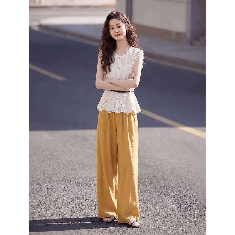 Summer Crochet Embroidery Linen Blend Two-Piece Set