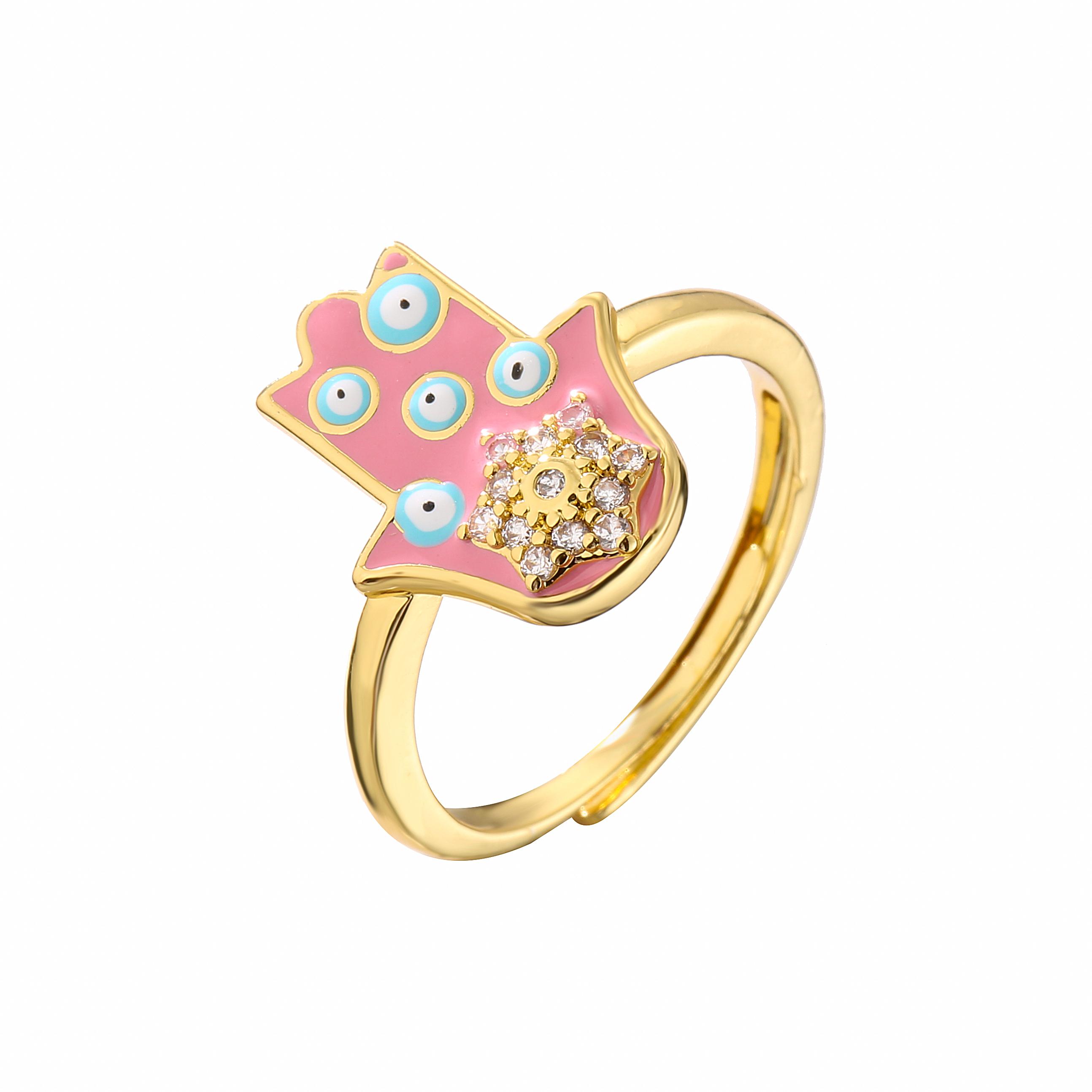 

HECHENG,Zircon Evil Eye Rings For Women Open Dropping Oil 18K Plated Turkish Eye Ring Wedding Zircon Wholesale розовый