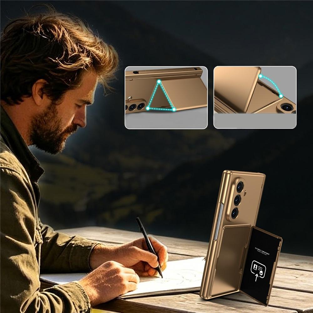 Samsung Galaxy Z Fold 8 Ultra Case, Card Holder, with Glass for External Screen, Gold