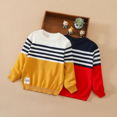 Spring Autumn Baby Boys Long Sleeves Cotton Knitted Solid Pullover Sweater Kids Cable Knit Clothing Long Sleeve Round Collar Striped Sweatshirt
