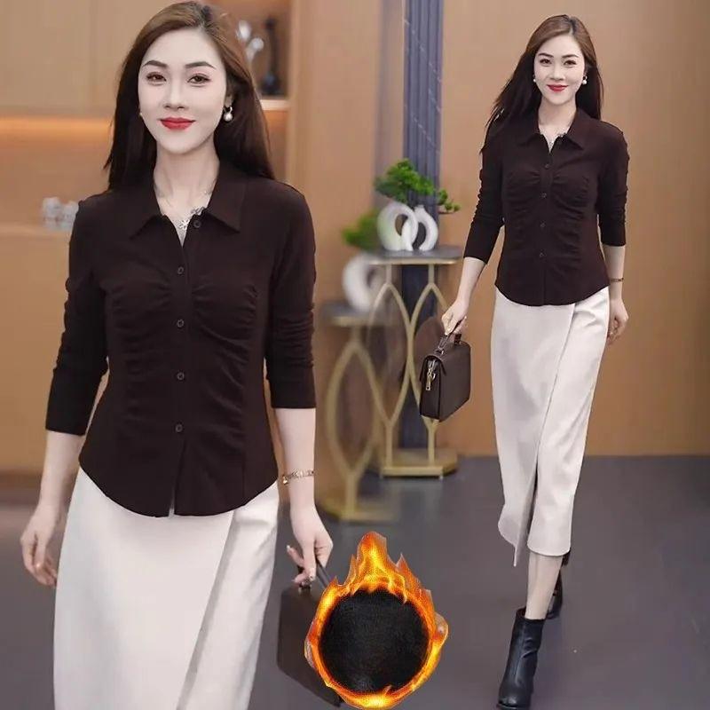 Versatile Waist-cinching Base Layer T-shirt for Women, Long-sleeved Shirt for Autumn and Winter To Cover The Belly, Slim and Figure-hugging Top