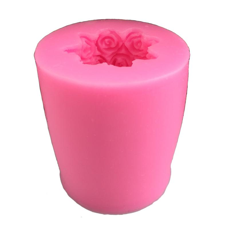 Factory Cheap 3D Classic Popular Nice Roses Pillar Cylinder Shape Silicone DIY Handmade Ornaments Wax Soap Candle Mold
