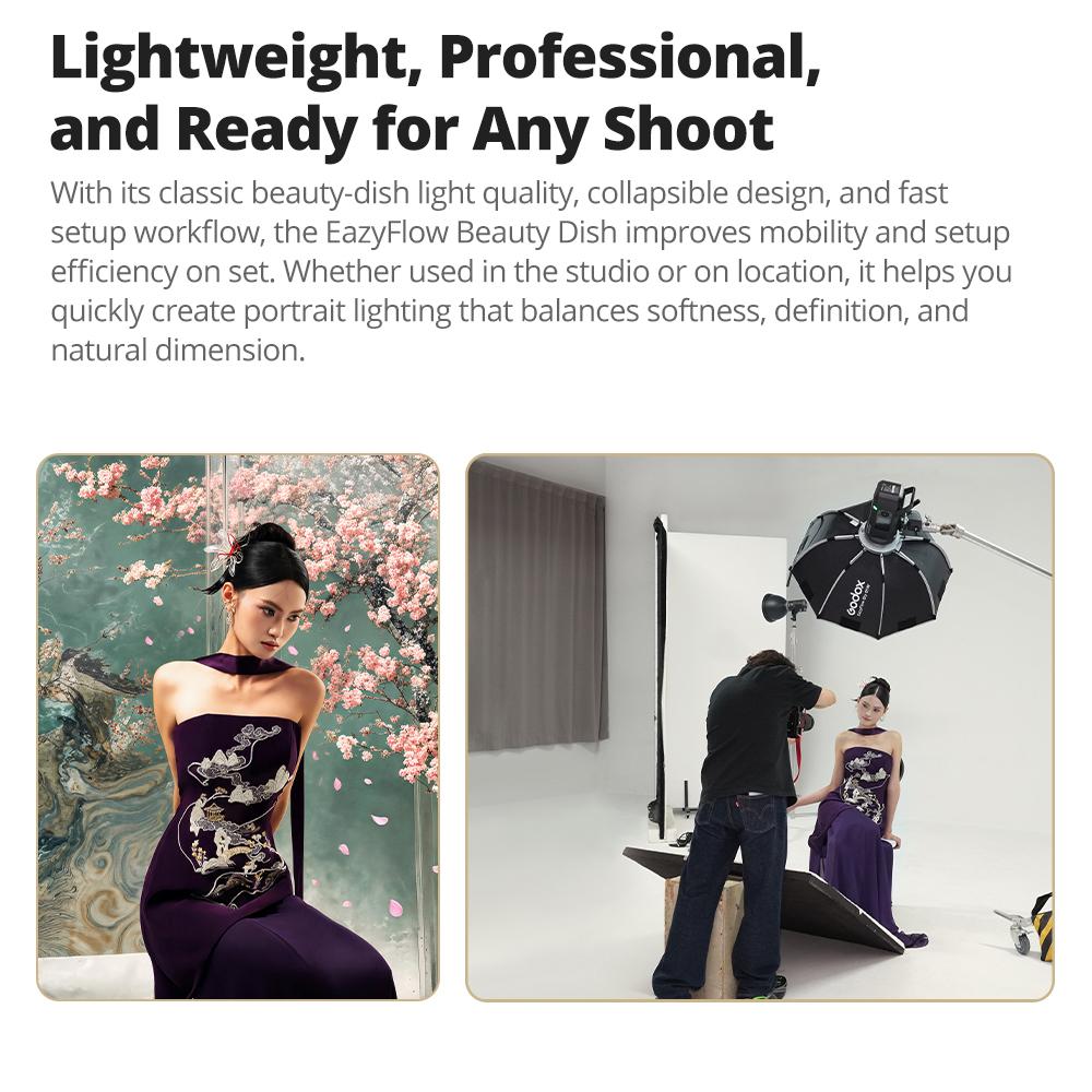 New Godox EazyFlow Beauty Dish 65/85cm Quick-Open Design Bowens Mount for Photography Studio Flash