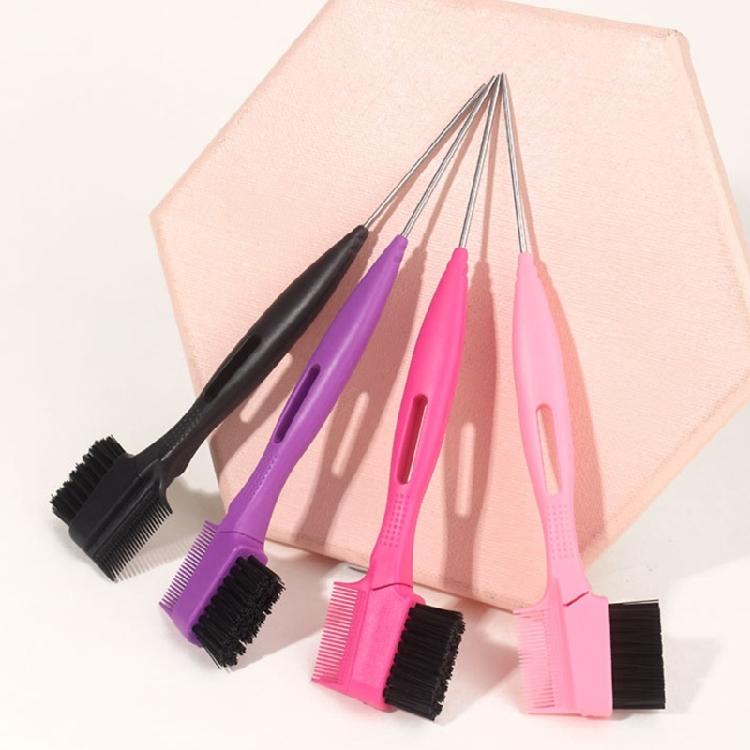 Hair Control Edge Brush with Metal Rat Tail Comb Double Sided Hair Styling Brush