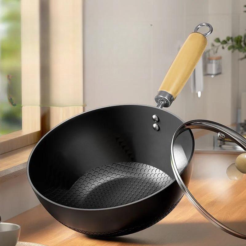Mini Olla de Hierro Cocina de Inducción Wok Doméstico Gas Wok Especial Sartén de Fondo Plano Antiadherente Sin Recubrimiento
