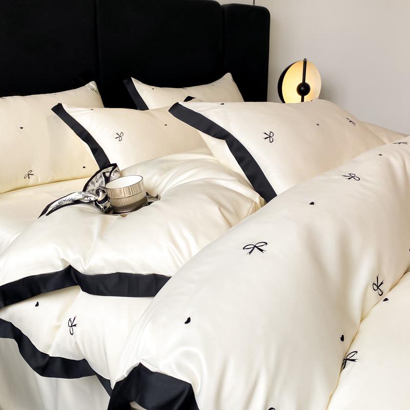 2024 A-Class Silk Tencel 4-Piece Luxury Duvet Cover Set with Embroidery – Princess Style