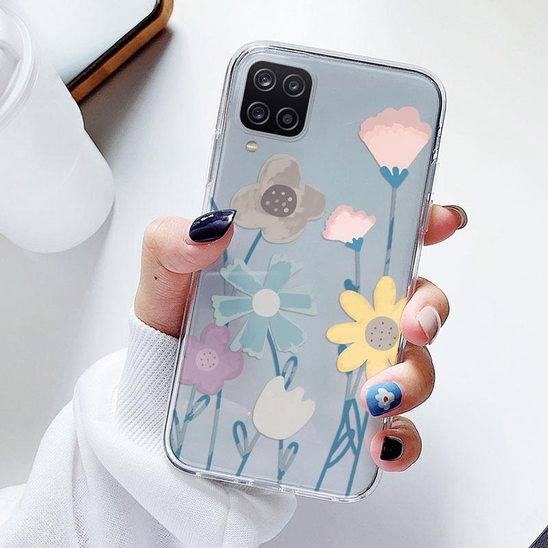 Phone Case For Samsung A12 M12 F12 Floral Silicon Cover For Samsung Galaxy A12 5G Fundas Coque Transparent Soft Capas Flower TPU