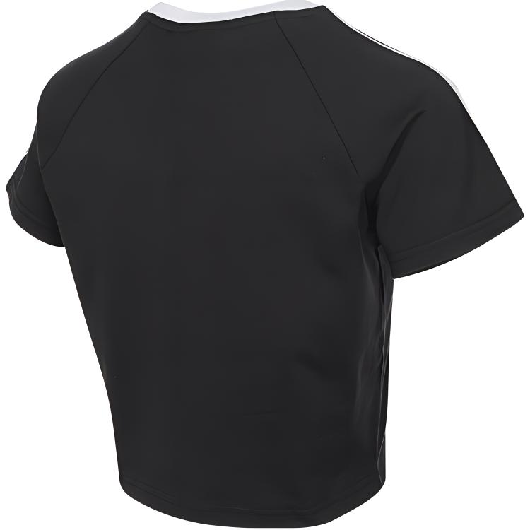 Adidas Originals Embroidered Logo Color Block Striped Comfort Crew Neck T-Shirt Women Tops Black JC8703