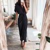 Fashion Women Elegant Turn Down Collar Shirt Dress Summer Short Sleeve with Slit Party Office Ladies Dresses