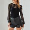 Womens Mesh Sheer Long Sleeve Top Crewneck See Though Shirts Ruched Sexy Casual Going Out Blouses
