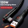 120W Fast Charging Usb To C Cable 90 ° Bend Design Suitable For Huawei Xiaomi Honor Vivo Charging Cable