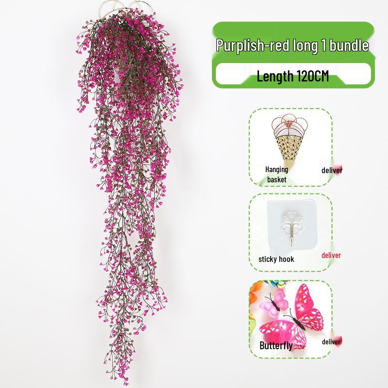 Wall-Mounted Artificial Hanging Vines with Spider Plant in Basket for Living Room Decor