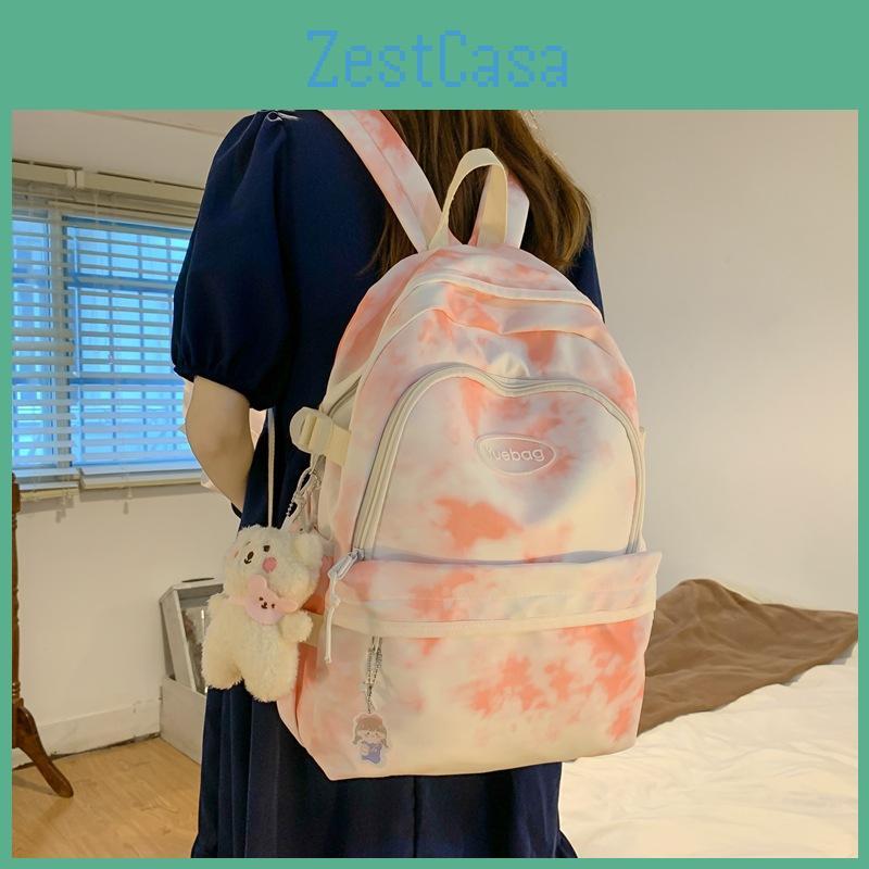 Letter Decoration Fashionable Tie Dye Pattern Student Casual Backpack School For