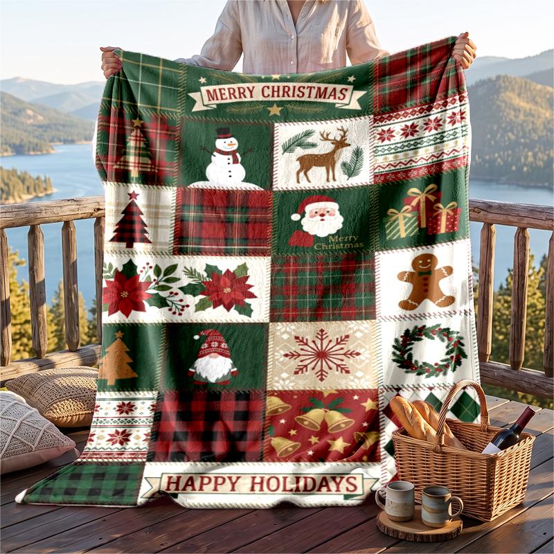 Christmas Flannel Throw Blanket Soft Warm Cozy For Sofa Bed Indoor Home Use Great Holiday Gift