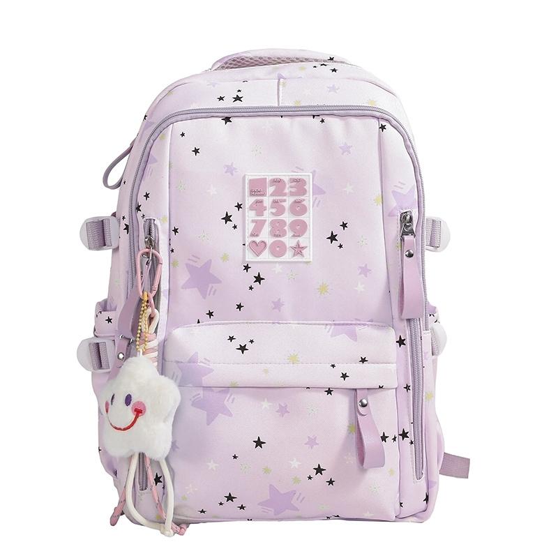 Cute Star-Print Nylon Backpack – Stylish & Lightweight School Bag for Girls, Teens, and Women