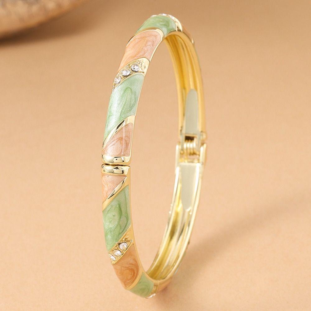 Lines Shape Chinese Crystal Bangle Enamel Women's Hand Bracelet Gifts for Women Girl