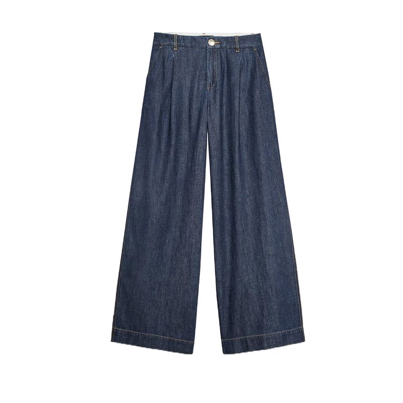 Wide Sleeve Lapel Casual Denim Shirt 2783781 Wide Leg High Waist Minimalist Casual Casual Pleated Pants 2881781