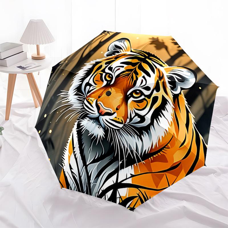 1pc Tiger Print Automatic Open/Close Umbrella, Folding Compact Umbrella with Lightweight Design for Women/Men yy251011081