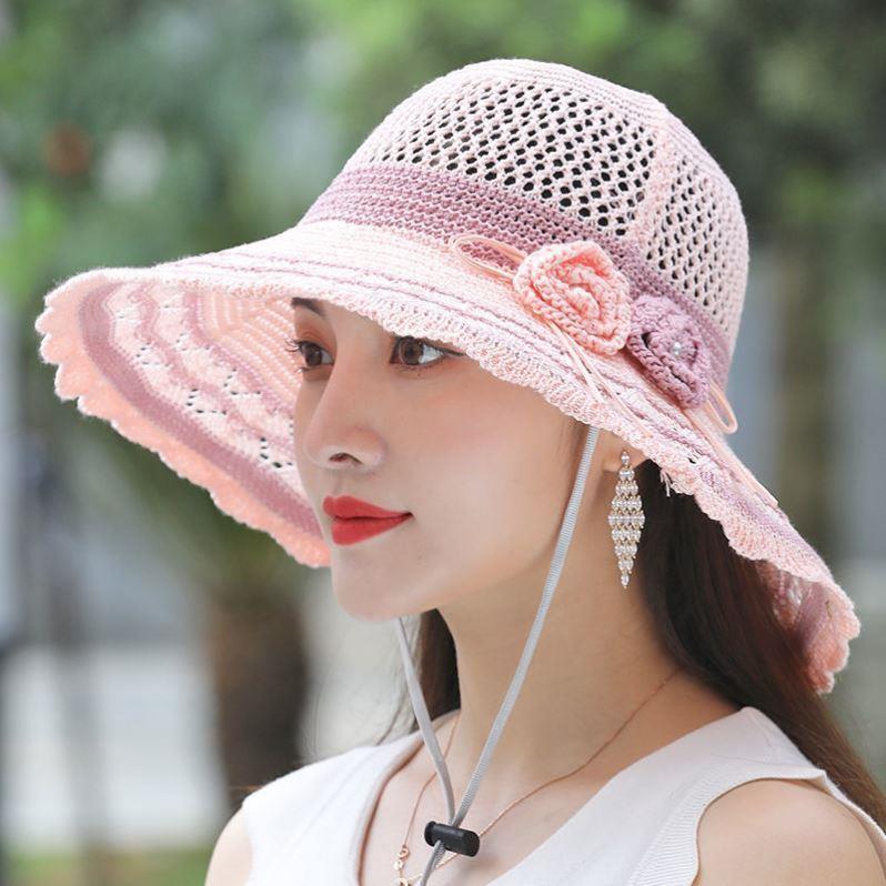 Pălărie de vară pliabilă pentru femei, pălărie cu protecție solară și protecție împotriva soarelui, pălărie de paie de plajă pentru persoane de vârstă mijlocie și vârstnice