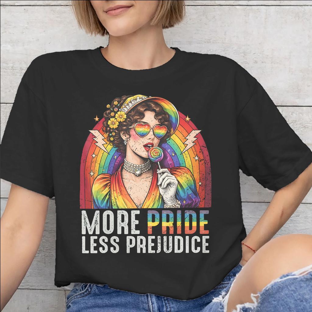 More Pride Less Prejudice Printed T Shirt for Unisex Unisex Cotton Tee Shirt Clothing