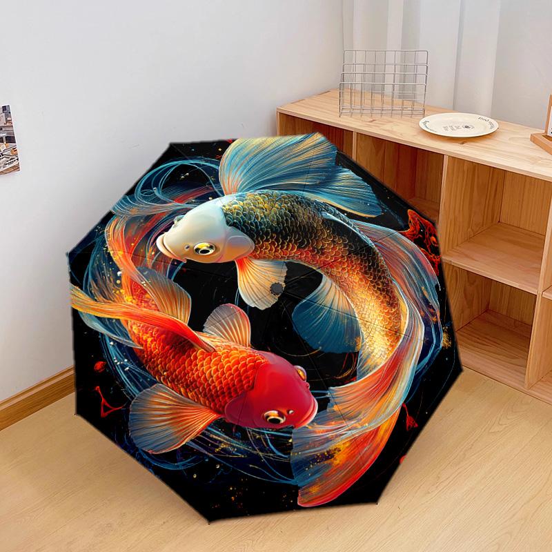 1 PC Automatic Folding Umbrella - Koi Fish Pattern, Portable & Foldable Design with 8 Ribs, Christmas Birthday Gifts