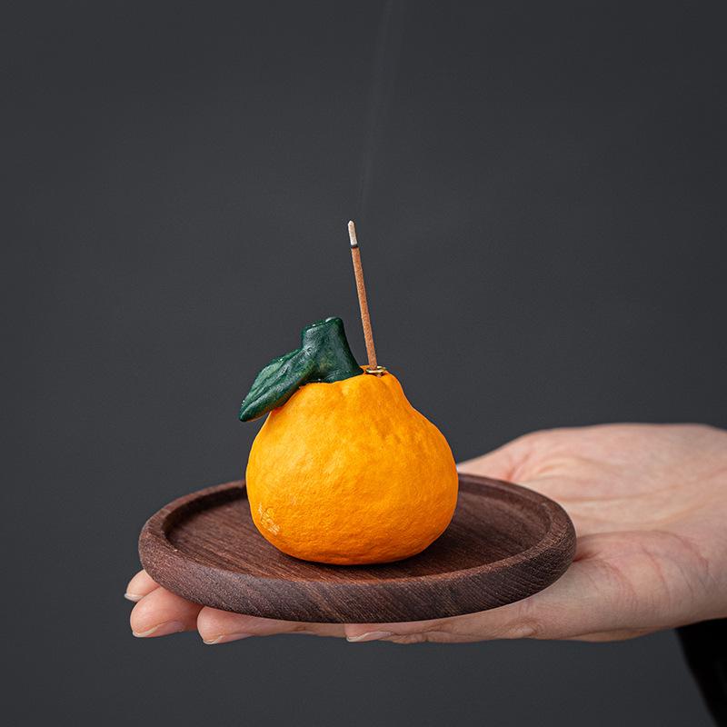 Ceramic Orange Incense Burner for Luck and Prosperity - Small Indoor Incense Holder