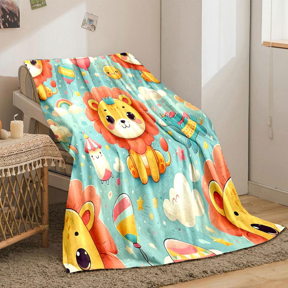 Cute Cartoon Lion with Balloons and Stars print blanket soft and cozy perfect for the living room bed sofa or a nap,gift