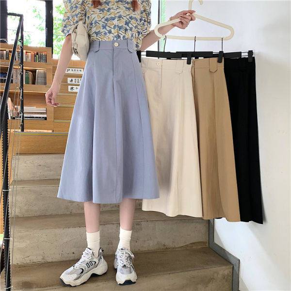 Women's Long Skirts Elastic High Waist Casual Skirt Girl's Spring Summer Solid Color A-line Skirts All-match Hot Pleated Skirt