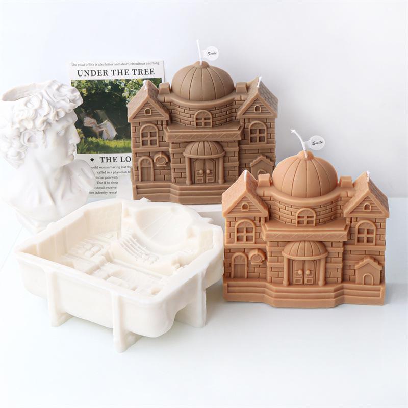 15cm European style castle candle silicone mold house building cake chocolate silicone mold soap mold castle resin gypsum mold