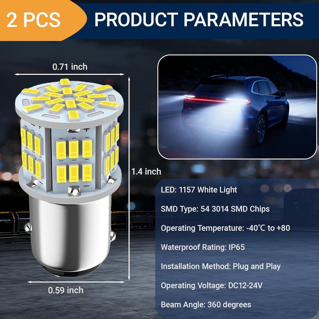 1157 Led Brake Light Bulb, 54SMD Super Bright Bulb, BAY15D 7528 1154 3496 2357 2057 3014 Replacement Light Bulb for Brake Tail Light for Car RV