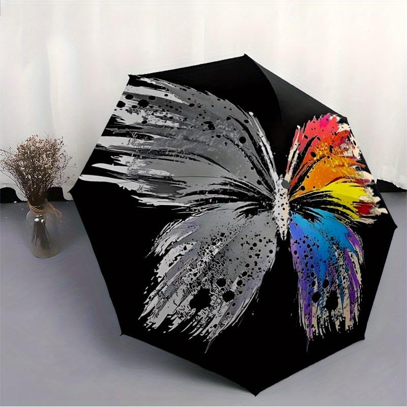 1pc Butterfly Colors Automatic Open 8-Rib Windproof Umbrella, Travel & Commuting, Suitable for All Seasons