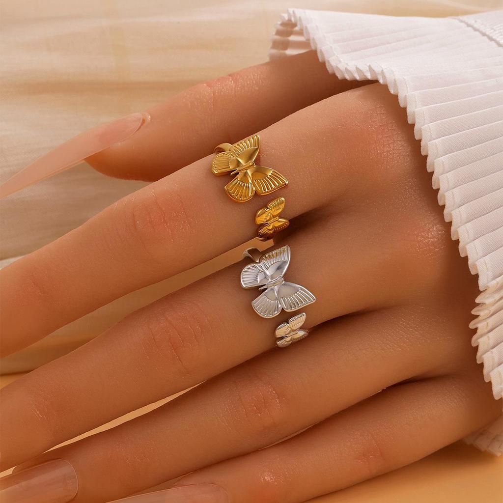 Super Fairy Adjustable Butterfly Stainless Steel Ring for Women - Cute Animal Design