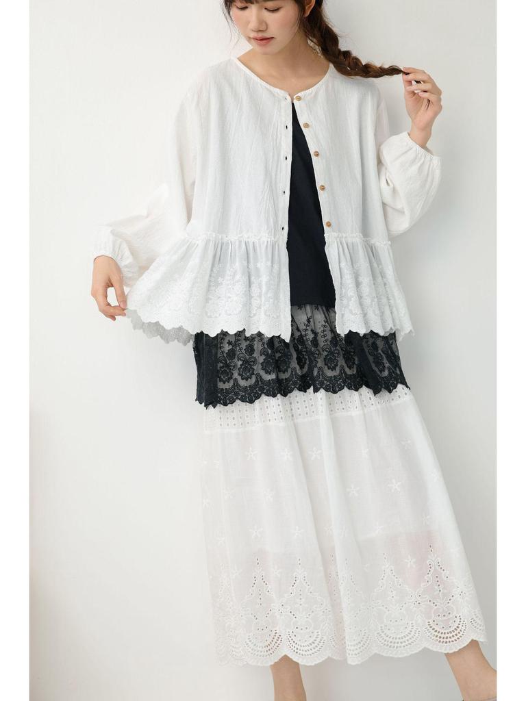 Spring Sweet Mori Girl Embroidered Lace A-Line Skirt