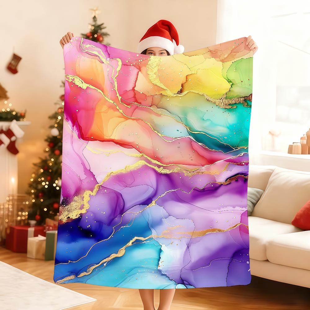C-Colorful Ink Wash Blanket Soft Throw Blanket for Home Bedroom Bed Sofa Picnic Travel Office Rest Cover Blanket Gift