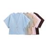Womens Minimalist Knit Cardigan V-neck 5 Sleeve Button Detail Street Style Solid Color Top